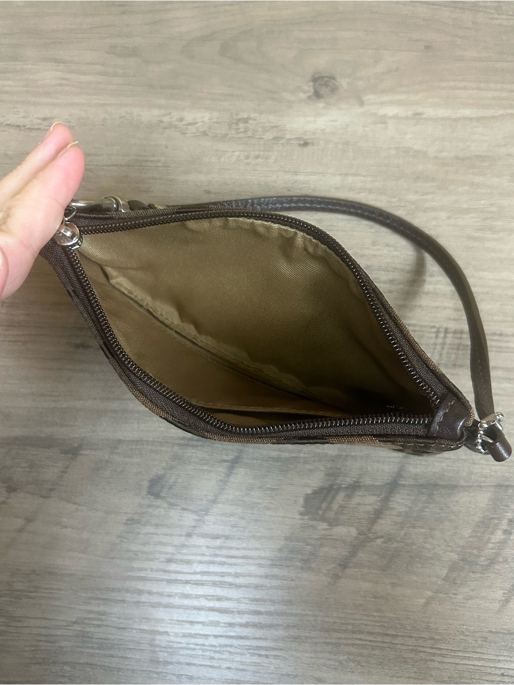 Coach Brown Signature Canvas Wristlet with Leather Trim - Picture 4 of 5